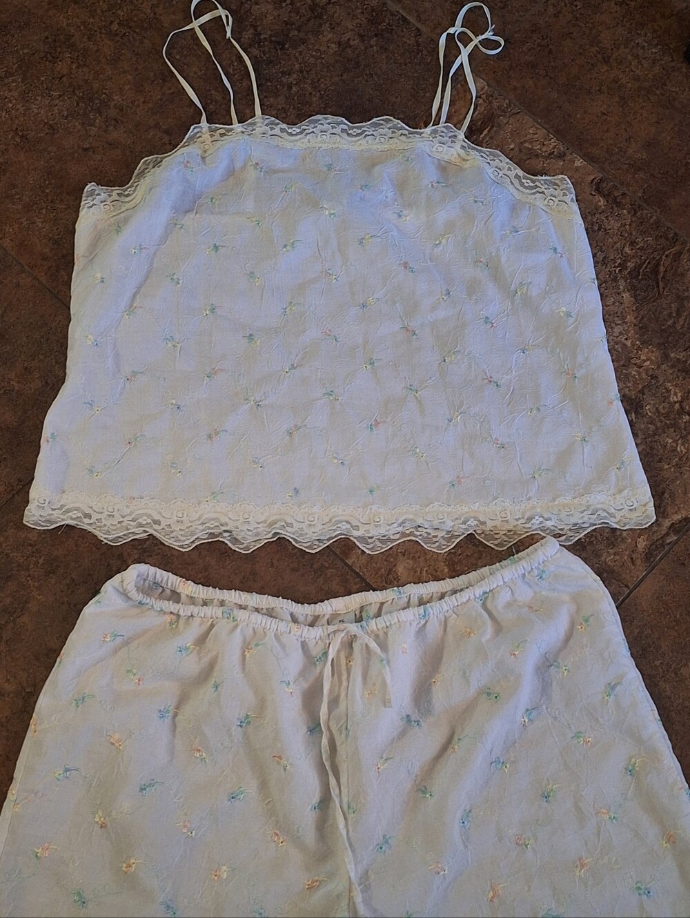 😮 😍 Vintage Carole Little Intimates Pastel Embroidered 2 Peice Cropped XL